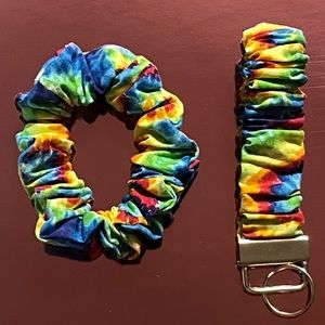 Handmade scrunchie and keychain wristlet.